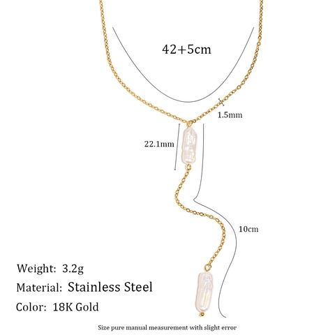Collar De Borla De Perlas Barrocas Artificiales Chapado En Oro De 18K Acero Inoxidable En Forma De Y Lariat Cadena Larga Joyería Elegante Vintage Para Mujer