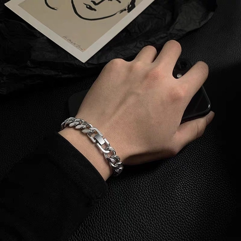Bracciale a Catena Cubana in Acciaio al Titanio per Uomo Donna Hip Hop Argento Minimalista Catena Curb Gioielli Unisex Moda