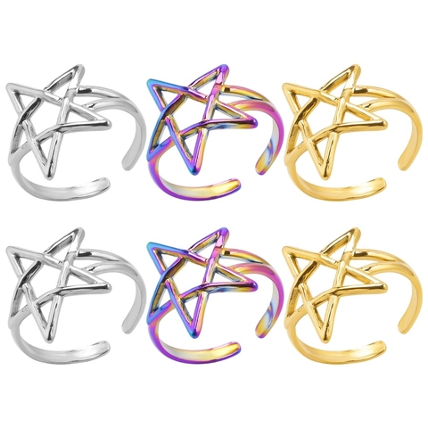 Anello Stella In Acciaio Inossidabile Regolabile Aperto Gioielli Per Donne Stile Minimalista Pentagramma Svuotato Oro Argento Arcobaleno