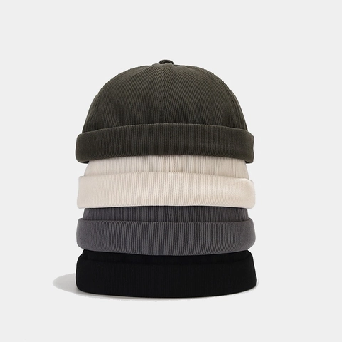 Bonnet Docker en Velours Côtelé Sans Bord Rétro Sailor Beanie Homme Femme Streetwear Ajustable Couleur Unie Hiver