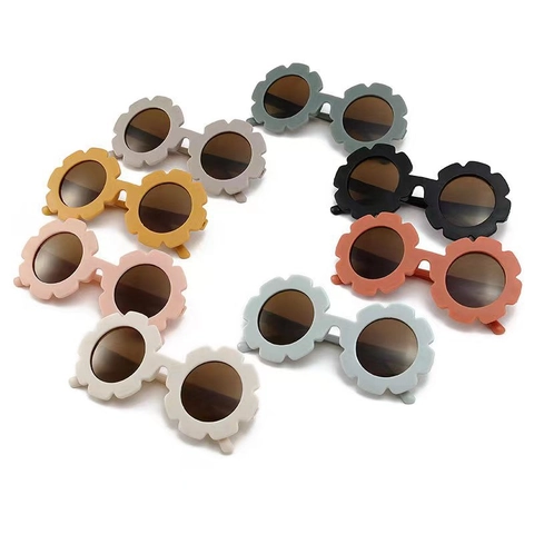 Kids Flower Sunglasses Round Matte PC Frame UV400 Protection Cute Candy Color Eyewear For Toddlers Girls Boys Party