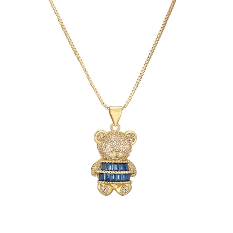 Collana Con Pendente A Orso Rame Zircone Strass Carino Moda Catena A Scatola Gioielli Da Clavicola Per Donna