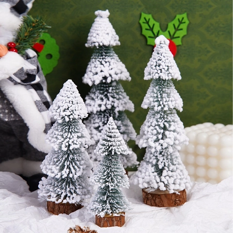 Mini Beflockter Weihnachtsbaum Mit Kunstschnee Und Holzsockel Tisch Kiefer Ornament Für Zuhause Fenster Feiertag Dekoration