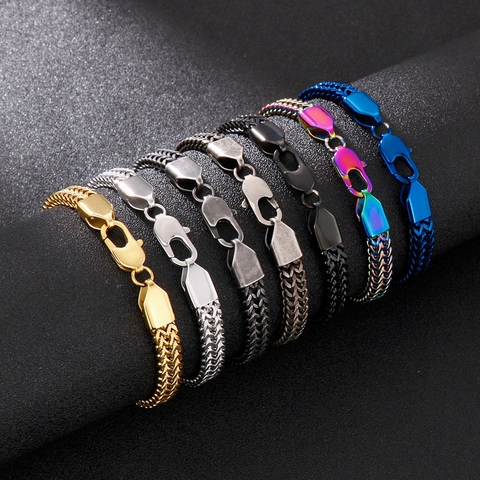 Collar Y Pulsera De Cadena Franco De Acero Inoxidable Joyas De Hip Hop De Eslabones Planos Minimalistas Para Hombres Unisex