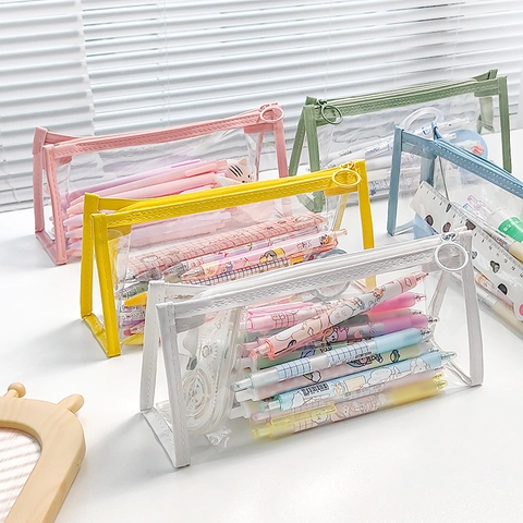 Transparent PVC Pencil Case Large Capacity Waterproof Stationery Pouch Desktop Storage Makeup Bag For Students INS Style