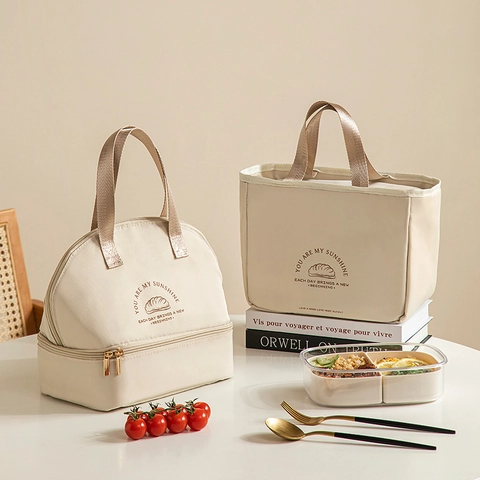 Double Layer Insulated Lunch Bag Thermal Bento Pouch Oxford Cloth Thickened Aluminum Foil Picnic Office Handheld Cooler Tote