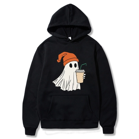 Halloween Hoodie Polyester Fleece Long Sleeve Cartoon Ghost Witch Print Funny Novelty Casual Unisex Autumn Sweatshirt