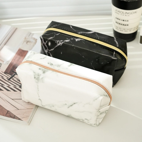 Marmor Muster Mäppchen PU Leder Große Kapazität Kosmetiktasche Make-up Beutel Für Studenten Und Frauen Schreibwaren Organizer