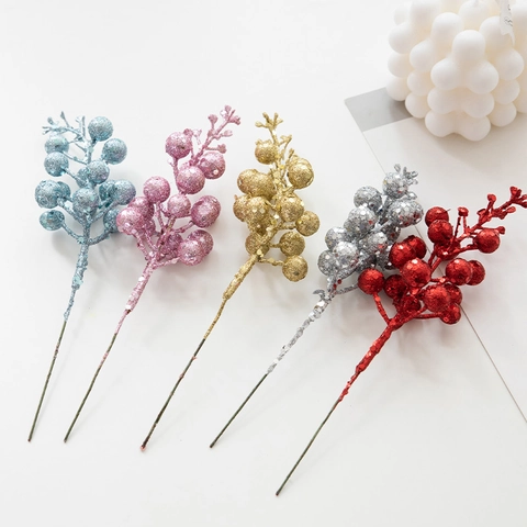 Weihnachten Glitzer Künstliche Beerenstiele Schaumstoff Funkelnder Fruchtzweig Für DIY Kranz Girlande Feiertags Party Heimdekoration