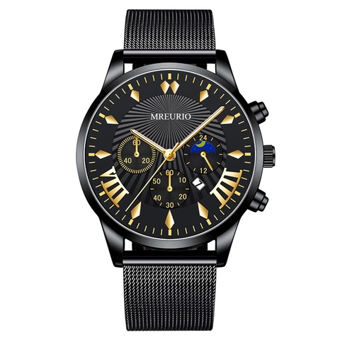 Orologio Al Quarzo Da Uomo Multifunzione Cronografo Calendario Business Casual Lusso Cinturino In Maglia Di Acciaio Inossidabile
