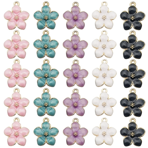 Cherry Blossom Flower Alloy Enamel Drip Oil Charms DIY Jewelry Making Accessories For Earrings Bracelets Keychains