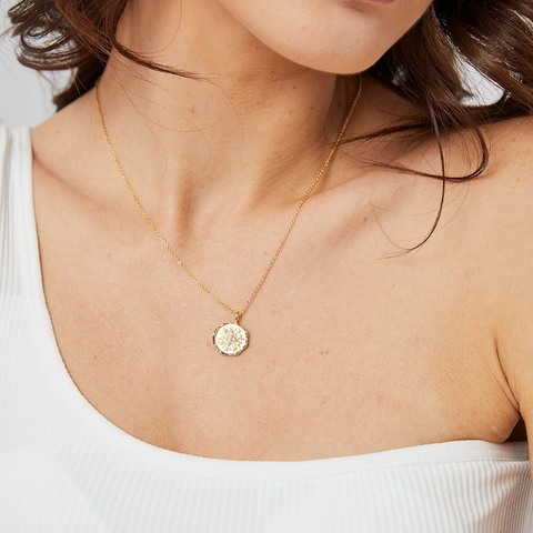 Vintage 14K Vergoldete Kupfer Stern Anhänger Halskette Für Damen Minimalistische Geometrische Münze Halskette Strass Sternschliff Schmuck