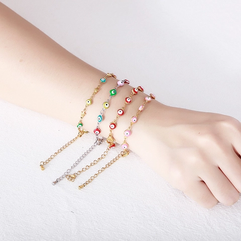 Turkish Evil Eye Necklace Enamel Colorful Nazar Beads Stainless Steel Gold Plated Ethnic Boho Style Jewelry Women