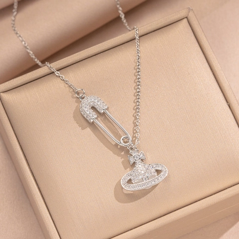 Saturn Planet Orb Sicherheitsnadel Anhänger Halskette Kupfer Zirkonia Micro Pave Vergoldet Luxus Punk Schmuck Für Damen