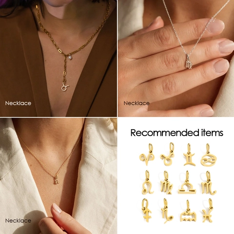 Twelve Zodiac Signs Pendant Charms Stainless Steel Gold Plated DIY Jewelry Making Accessories For Necklace Bracelet Women