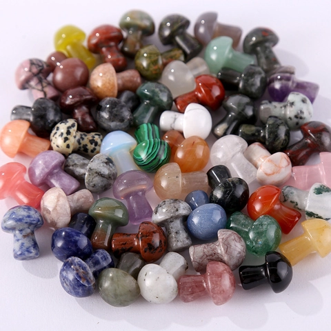 Mini Mushroom Natural Stone Crystal Agate Polished Tiny Desktop Ornaments DIY Jewelry Charms Mixed Colorful