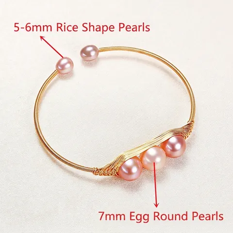 Freshwater Pearl Bracelet Hand-Wrapped 14K Gold Filled Copper Bangle Minimalist Elegant Rice Shape Jewelry For Women