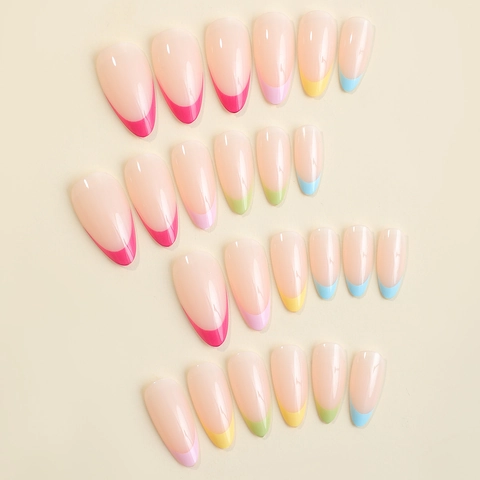 Unghie Finte A Mandorla French Tip Colorate Lucide Con Linguette Adesive E Lima Per Unghie Manicure DIY