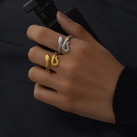 Slangenring Roestvrij Staal 14K Verguld Verstelbaar Open Vinger Sieraden Realistische Schubbentextuur Gothic Punk Stijl Voor Dames Heren