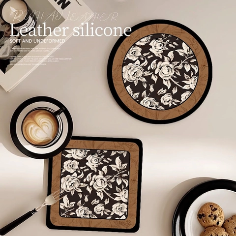 Sottobicchieri Retrò Francesi In Pelle PU Assorbente Con Fiori Tovagliette Decorative Resistenti Al Calore E Antiscivolo