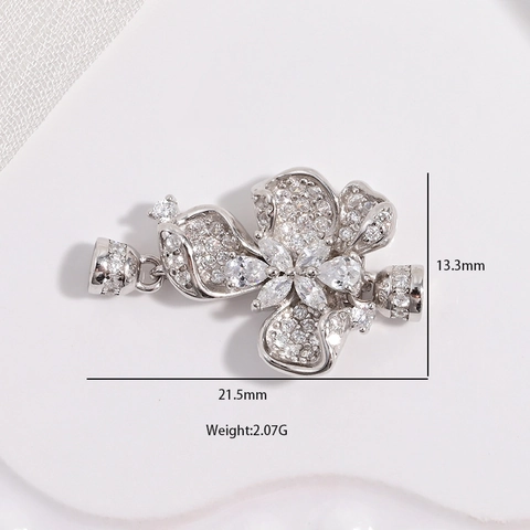 Flower Clasp Connector 925 Sterling Silver Cubic Zirconia For Artificial Pearl Necklace DIY Jewelry Making Elegant Accessory