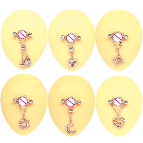 Stainless Steel Heart Moon Star Nipple Ring For Women Rhinestone Body Piercing Jewelry Unique Fashion Chest Ring