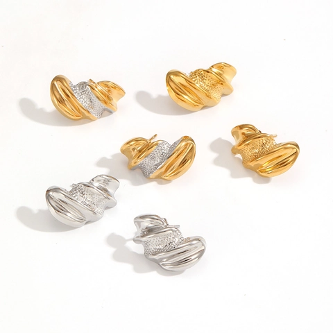 Orecchini A Lobo A Spirale Intrecciata Acciaio Inossidabile Placcato Oro 18K Bicolore Geometrico Texturizzato Gioielli Moderni Per Donna