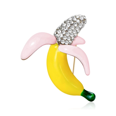 Cute Cartoon Banana Fruit Brooch Alloy Enamel Rhinestone Inlaid Gold Plated Fruit Pin Fashion Jewelry Gift For Women