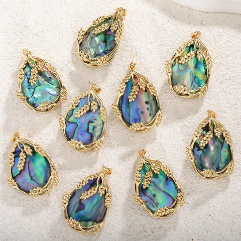 Pendant Charms 18K Gold Plated Brass Abalone Shell Artificial Baroque Pearl Leaf Wheat DIY Jewelry Making Findings Niche Style