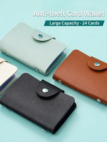 RFID Blocking Card Holder Wallet Faux Leather Multi Slot Credit Cards ID Organizers Anti Theft Metal Button Closure