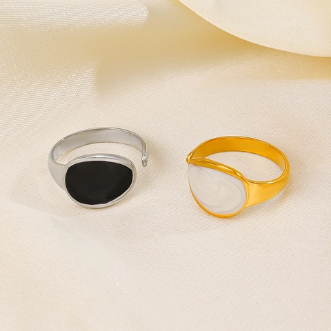 Anillo Ajustable De Acero Inoxidable Con Esmalte Ovalado Geométrico Joyería Minimalista Para Mujer