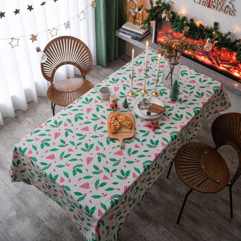Weihnachten Mischgewebe Tischdecke Herz Grünes Blatt Rote Süßigkeit Muster Amerikanischer Stil Bedruckt Tischdeko Für Zuhause