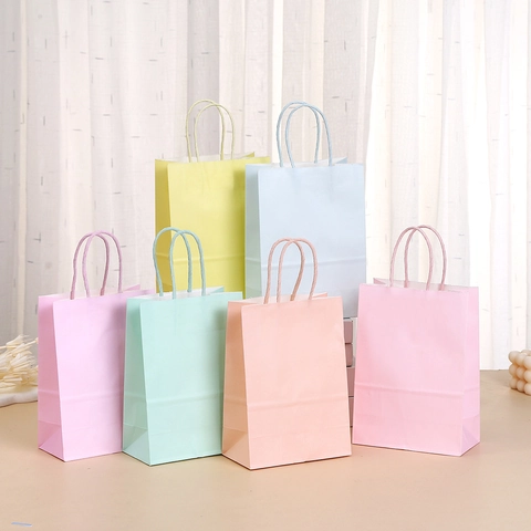 Paper Gift Bags Kraft Paper Handheld Macaron Colors With Rope Handle For Birthday Wedding Party Shopping Favors Minimalist