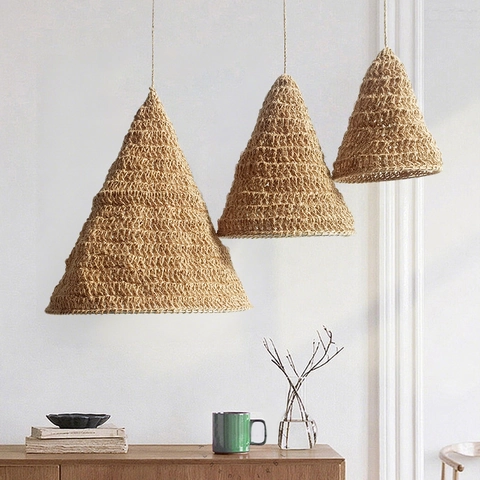 Handmade Hemp Rope Woven Lampshade Conical Hanging Decoration For Home Cafe Bohemian Rustic Nordic Style Natural