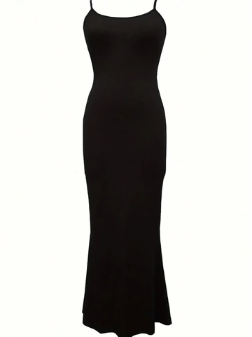 Vestido Maxi Ajustado con Tirantes Finos para Mujer Color Sólido Elegante de Punto Bodycon Vestido Largo para Fiesta y Casual