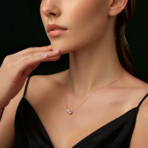 Lussuosa Collana Con Pendente a Forma di Fiore di Rosa in Argento Sterling 925 Moissanite Con Perla d'Acqua Dolce Naturale Elegante Gioielli Donna