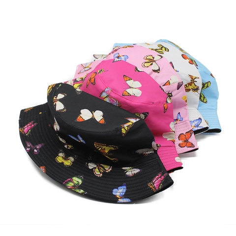 Chapeau Bob Motif Papillon Coton Polyester Respirant Protection Solaire Casquette Extérieur Unisexe