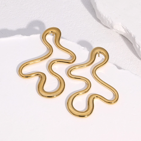 Pendientes De Acero Inoxidable Diseño Irregular Chapado En Oro De 18K Abstracto Geométrico Minimalista Moda Para Mujeres