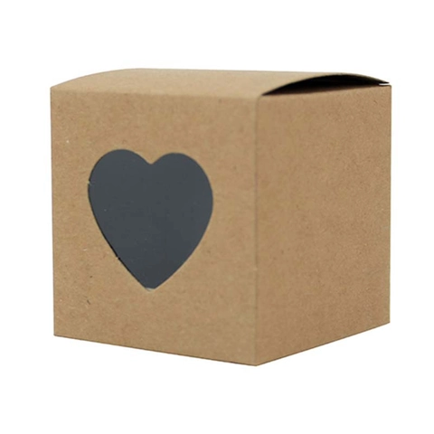 Heart Shaped Window Gift Packaging Kraft Paper Candy Containers For Wedding Party Favors Small Cube Cases