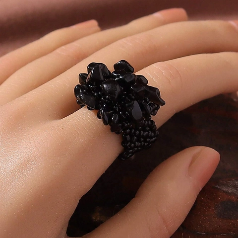 Anillo De Piedra Natural Irregular Bohemio Para Mujer Anillo De Racimo De Cuentas Hecho A Mano Estilo Étnico Vintage