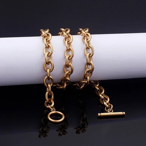 Collar De Cadena De Acero Inoxidable Con Cierre De Barra OT Eslabones En O Hip Hop Streetwear Joyería Minimalista