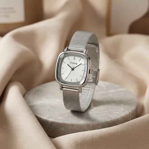 Elegance Square Women's Fashion Watch Faceted Glass Metal Mesh Strap Retro Minimalist Wristwatch For Ladies