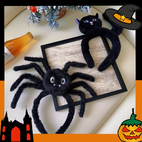 Halloween Plüsch Stirnband Schwarze Katze Spinne Fledermaus Tierform Weiches Haarband Kostüm Party Dekoration Dunkler Stil