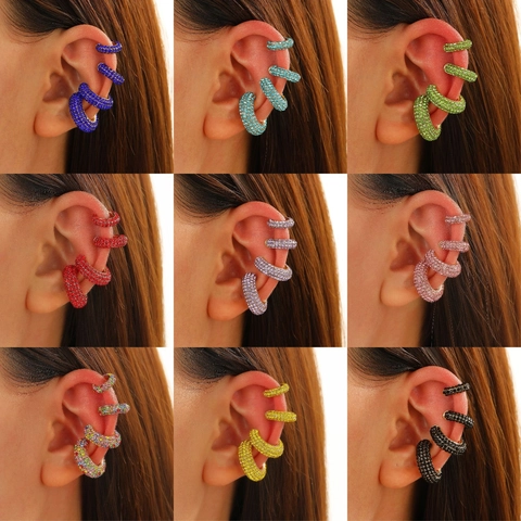 Fashion Copper Rhinestone Colorful Ear Cuffs For Women Non-Pierced C-Shaped Ear Clips With Artificial Pearl Trendy Jewelry