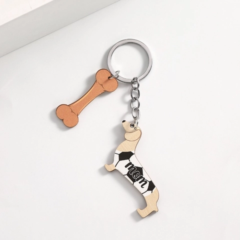 Teckel Hond Bot Hout Sleutelhanger Moederdag Cadeau Mom Lettering Sleutelhanger Met Metalen Ring Sportpatroon Dames Sieraden