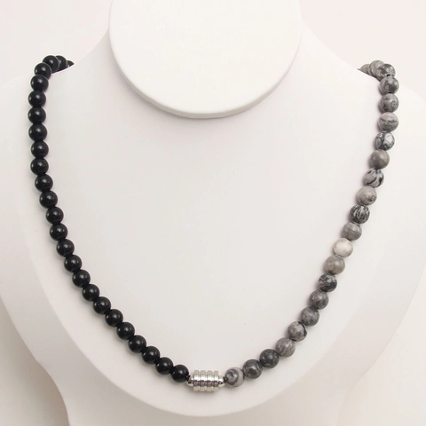 Collana Di Perle In Pietra Naturale Diaspro Mappa Ossidiana Occhio Di Tigre Con Chiusura A Gancio In Acciaio Inossidabile