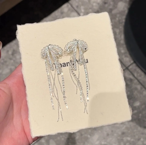 Orecchini Pendenti Con Fiocco E Nappina Zircone Gioielli In Rame Con Perno In Argento Moda Elegante Per Donna