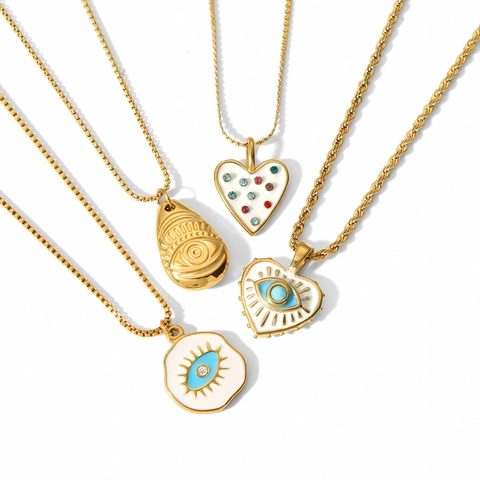 Evil Eye Anhänger Halskette 18K Vergoldeter Edelstahl Herzform Emaille Zirkon Nische Schmuck Für Frauen