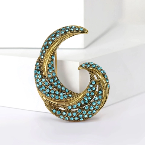 Broche en Alliage de Spirale Géométrique Rétro avec Strass pour Femmes Plaqué Or Élégante Broche pour Pull Écharpe Châle Accessoires