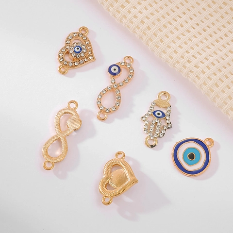 Evil Eye Anhänger Legierung Straß Emaille Hamsa Hand Herz Unendlichkeit Verbinder Für DIY Schmuckherstellung